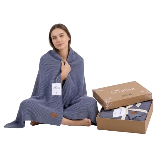 Dalisa Alina GOTS Organic Cotton Throw Blanket, Aegean Blue, 50x60 in - color: Aegean Blue, size: 50x60