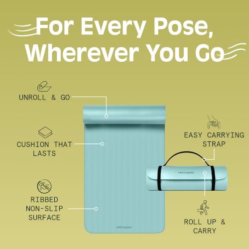 Retrospec Solana Yoga Mat Thick 1/2in Non-Slip Workout Mat with Nylon Strap - 72x24in Exercise Mat for Pilates, Stretching & Fitness - BPA Free, Easy Clean - color: Blue Ridge