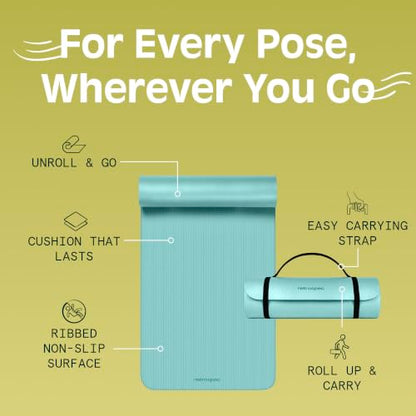 Retrospec Solana Yoga Mat Thick 1/2in Non-Slip Workout Mat with Nylon Strap - 72x24in Exercise Mat for Pilates, Stretching & Fitness - BPA Free, Easy Clean - color: Blue Ridge