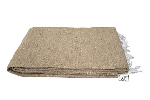 Open Road Goods Solid Color Mexican Yoga Blanket – Large Handwoven Throw for Yoga, Beach, Camping or Home – Soft and Durable Cotton Blend - color: Tan Blanket