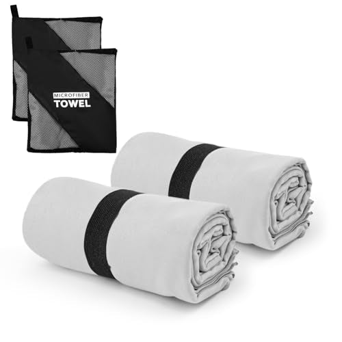 Camping Towel Microfiber 2 Pack S Size Quick Dry Lightweight for Travel Face Hand Neck Running Gym Cycling Fitness Golf Tennis Sweat Towels(Light Grey, 2 Pack S) - color: Light Grey, size: 2 Pack S