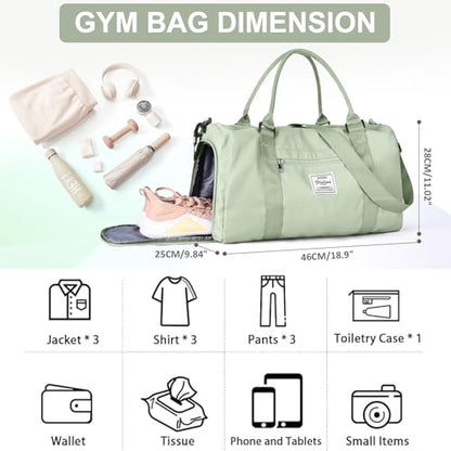 Gym Bag for Women Men with Shoes Compartment,Sports Duffle Bags Personal item travel Duffel Tote Bag Small Carry on Weekender Overnight Bag Workout Dance Bags Hospital Holdalls Grass Green - color: A18-Grass Green