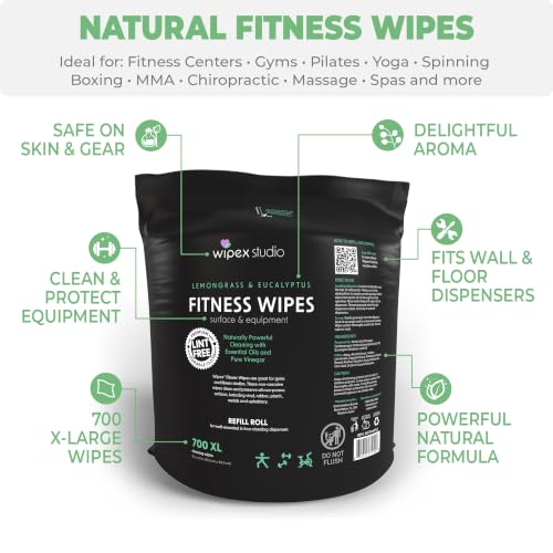 Wipex Plant Based Gym Wipes Dispenser Refill - 700 Count Fitness Equipment Wipes (Large 8x12) Lemongrass + Bucket, (Pack of 4 + Bucket) - size: 700 Count (Pack of 4), style: Original Lemongrass + Bucket