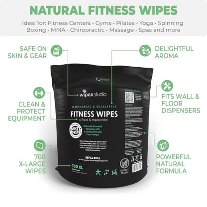 Wipex Plant Based Gym Wipes Dispenser Refill - 700 Count Fitness Equipment Wipes (Large 8x12) Lemongrass + Bucket, (Pack of 4 + Bucket) - size: 700 Count (Pack of 4), style: Original Lemongrass + Bucket