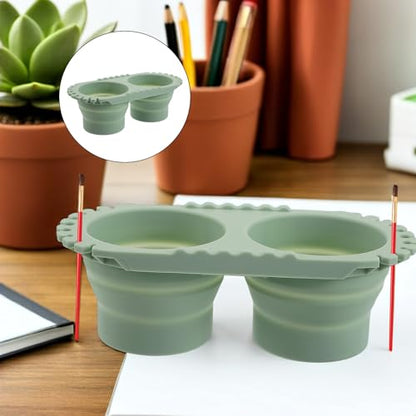 SEWACC Foldable Silicone Paint Brush Washer, Dual Collapsible Basin with Drying Rack, Portable Acrylic and Watercolor Brush Washing Bucket, Travel Art Supplies Organizer - color: Green