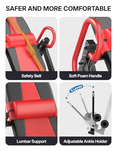 YOLEO Gravity Inversion Table for Back Pain Relief 2026 New Inversion Table | w/Lumbar Support, Easy to Assemble, Back Stretcher Machine 300 lbs - color: Red02