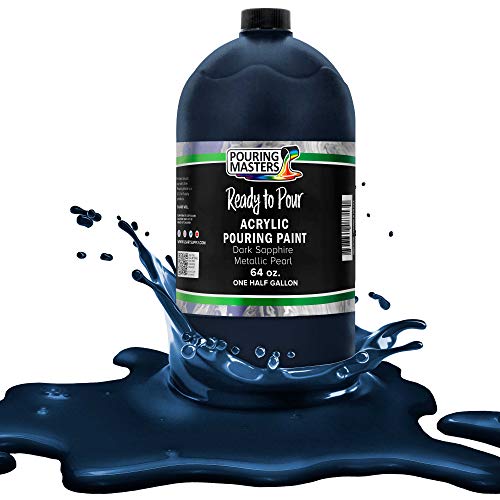 Pouring Masters Dark Sapphire Blue Metallic Pearl Ready to Pour Acrylic Pouring Paint - Premium 64-Ounce Pre-Mixed Fluid Acrylic Paint - Fluid Art Supplies for Canvas, Wood, Paper, Tile & Rocks - color: Dark Sapphire Blue Metallic Pearl, size: 64 Fl Oz (P