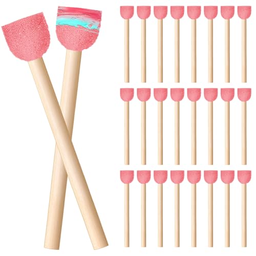 40 Pieces Round Sponge Paint Brush, 0.6 Inch Round Sponge Foam Brush Set Painting Tools for Acrylic Painting and Face Paintbrush Arts and DIY Crafts, Pink