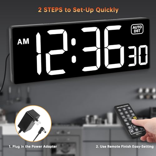 Soobest Digital Wall Clock with Seconds for Gym | Remote Countdown Timer, Large LED Display, 5 Dimmer (10.2 Inch White) - color: 10.2” White
