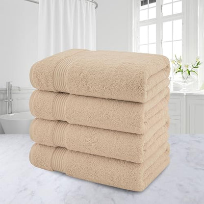 American Veteran Towel, 100% Cotton Turkish Bath Towels for Bathroom 4 Pack, 27x54 Extra Large Premium Soft Drying Bathroom Towels, Beige - color: Beige, size: 27x54