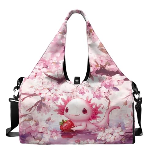 Gym Bag with Yoga Mat Holder Large Tote Bag With Multi Pockets for Women Men Dry Wet Separated Pocket Carryall Yoga Tote Bag for Pilates Travel Workout Office - color: Cute Salamander