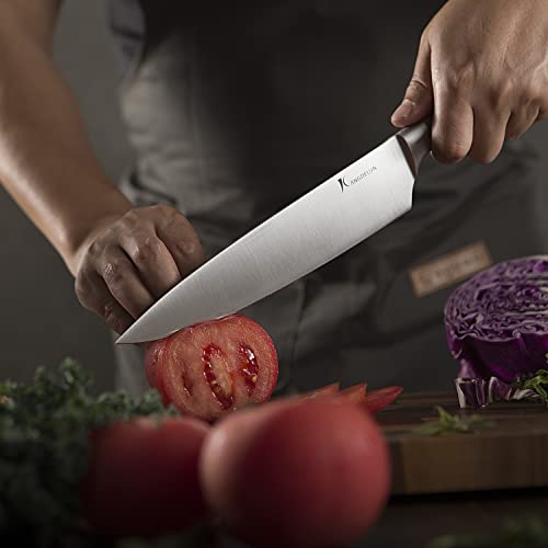 kangdelun Ultra Sharp 4-Piece Chef Knife Set, 50Cr15MoV High-Carbon Stainless Steel, Torrefied Brown Ash Wood Handles, Magnetic Gift Box