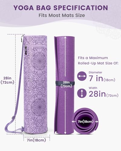 Gonex Yoga Mat Bag, Full-Zip Mat Carrier | 600D Oxford Fabric, Wet Pocket, Front Zip Pocket, Adjustable Strap, Fits Mats up to 26" - color: Lilac Purple