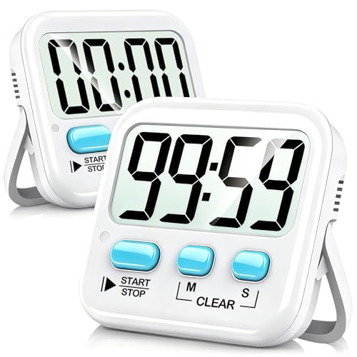 Antonki 2 Pack Digital Timer for Kids Classroom Kitchen Timers for Cooking | w/ Battery, Easy to View, Alarm, Mute Mode, Count Down/Up, Magnetic, Kickstand, Hanging, Classroom Timer for Teacher Supplies - color: 2 * Classic White ( 97%+choice )