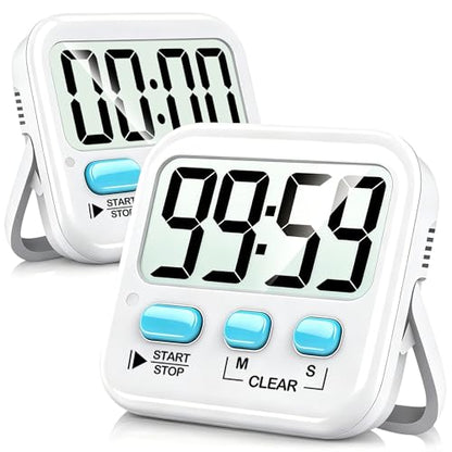 Antonki 2 Pack Digital Timer for Kids Classroom Kitchen Timers for Cooking | w/ Battery, Easy to View, Alarm, Mute Mode, Count Down/Up, Magnetic, Kickstand, Hanging, Classroom Timer for Teacher Supplies - color: 2 * Classic White ( 97%+choice )