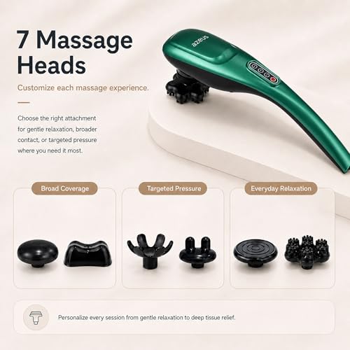 MEGAWISE Cordless Handheld Back Massager w/Rechargeable 3200mAh Battery, 5 Speed and 5 +2 Massage Nodes with Hard, Medium and 2 Soft Silicone Nodes; Massage While Moving Around (Dark Green) - color: Dark Green