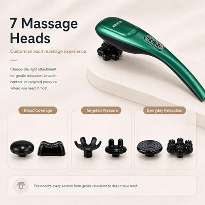 MEGAWISE Cordless Handheld Back Massager w/Rechargeable 3200mAh Battery, 5 Speed and 5 +2 Massage Nodes with Hard, Medium and 2 Soft Silicone Nodes; Massage While Moving Around (Dark Green) - color: Dark Green
