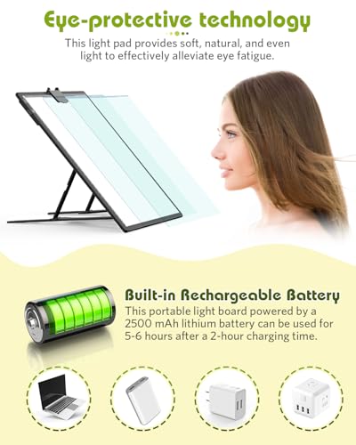 Gickbusus A3 Light Pad for Diamond Art, Rechargeable LED Board with Stand | Diamond Art Light Board with Clip, 6-Angle Stand, Dimmer, 14.8"×10.6" Work Area for Drawing & Sketching