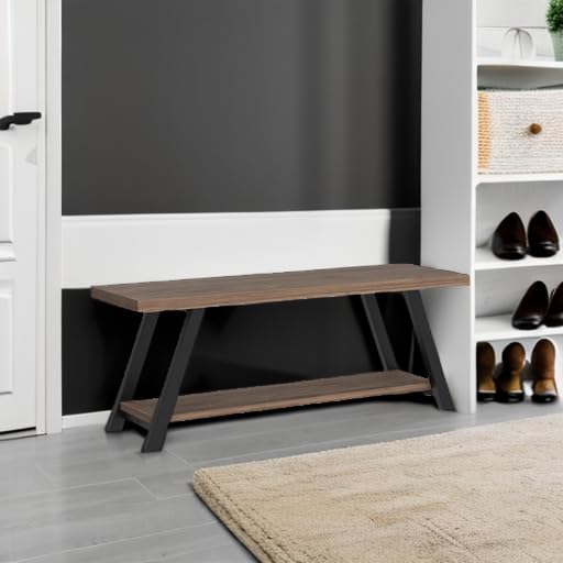 LVB Entryway Bench with Storage, Wood Bench for Entryway, 47 in - color: Rustic Oak