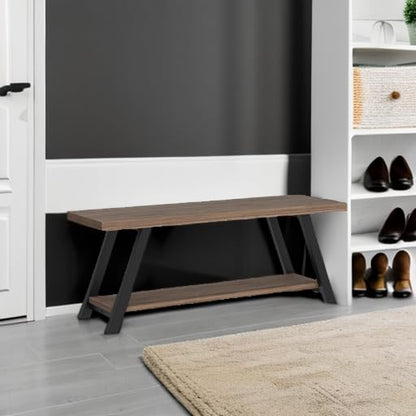 LVB Entryway Bench with Storage, Wood Bench for Entryway, 47 in - color: Rustic Oak