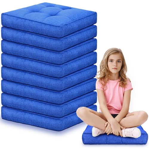 Fumete 8 Pcs Square Floor Pillows for Kids and Adult 16''x16'' Flexible Seating Floor Cushion for Classroom Multicolor Meditation Cushions for Home Daycare Preschool Yoga Meditation (Blue) - color: Blue