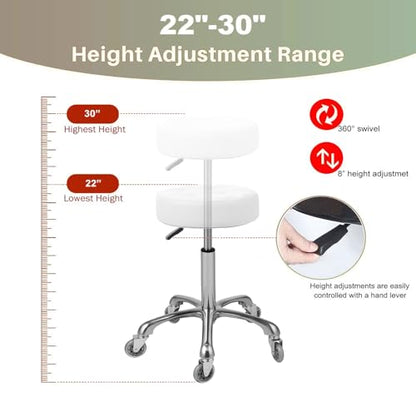 Kaleurrier Rolling Stools with Adjustable Height: Swivel Stool with Wheels - color: White