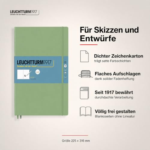 Leuchtturm1917 - Master A4 Hardcover Sketchbook (Sage) - 112 Pages of 150g/m² Paper - color: Sage, size: Master (A4+)
