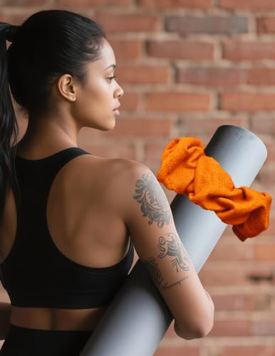 Yoga Mat Scrunchie Yoga Mat Strap Carrier Pilates Mat Holder | Holds Your Yoga Mat in Style, Adjustable & Stretchy Yoga Mat Band, Fits Most Standard Yoga Mats (mat not included),Yoga Gifts - color: Orange