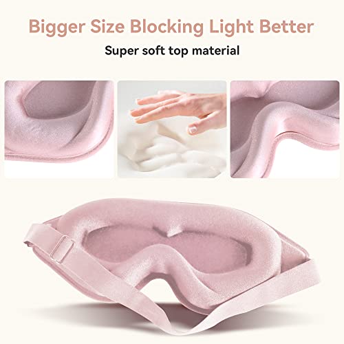 Sleep Mask for Lash Extensions, 3D Memory Foam | Zero Eye Pressure, 99% Blackout, Adjustable Strap, Breathable Fabric, Travel, Yoga, Nap, Lightweight, Soft Comfort - color: Pink