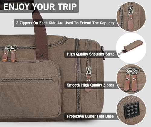 Sechunk Duffle Bag Canvas Large Outdoor Shoulder Bag Overnight Handbag Travel Tote Luggage Weekender Bag - color: coffee-A