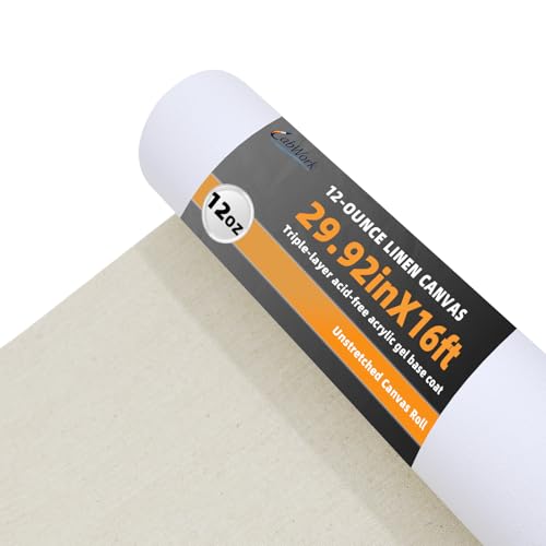29.92" x 16 ft Cotton Linen Blend Canvas Roll for Painting,12 oz Triple Acrylic Gesso Primed Artist Canvas Roll,Unstretched Canvas Fabric for Oil Painting,Professional Artists & Art Students - size: 29.92 in × 16 ft
