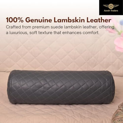 Neck Roll Pillow Cushion Cover, 16x6 Inch Full Moon Round Bolster Pillow Case, Cylinder Soft Lambskin Leather Pillowcase for Head, Spine & Neck Support During Sleep - Quilted Charcoal Grey Pack of 2 - color: Quilted Charcoal Grey Pack of 2