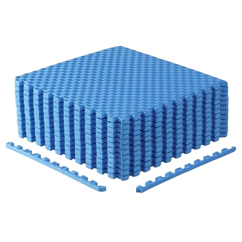 CAP Puzzle Exercise Mats | 3/4” Thick EVA Interlocking Foam Tiles for Home Gym Flooring | Multiple Options - color: Tatami - Blue, style: 12 Tiles (48 SQ FT)