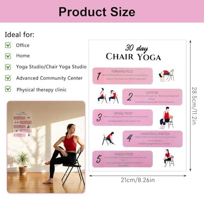 Tai Chi Chair Workout Chart, 6 Laminated Tai Chi Exercise Chart Poster Set for Beginners and Seniors, Chair Yoga Chart Illustrated Seated Moves for Balance, Mobility, 30-Day Challenge