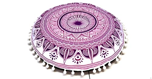 ICC Floor Pillows & Cushion Covers, Decorative Hippie Mandala Pouf Pillow Cover Bohemian Seating Meditation Cushion Cover, Large Boho Ottoman Case Pillowcase for Couch (Pink Trishol, 32" Round) - size: 32" x 32" (Pack of 1), style: Pink Trishol