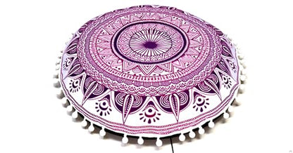 ICC Floor Pillows & Cushion Covers, Decorative Hippie Mandala Pouf Pillow Cover Bohemian Seating Meditation Cushion Cover, Large Boho Ottoman Case Pillowcase for Couch (Pink Trishol, 32" Round) - size: 32" x 32" (Pack of 1), style: Pink Trishol