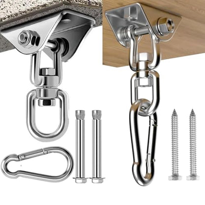 Swing Hanger for Wooden & Concrete Swing Set, 2000LB Capacity Hammock Hanger 360°Rotate Stainless Steel Swing Hammock Hanging Kit Hardware, Heavy Duty Swing Brackets for Porch Playground Yoga-2 Packs