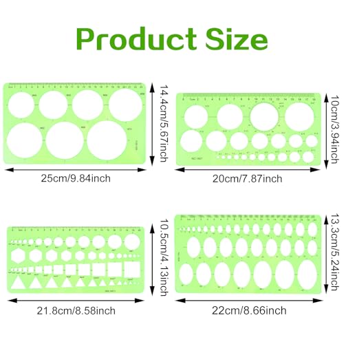 Circle Template for Drawing, Ymapinc 4Pcs Plastic Oval/Triangle Stencil | Transparent Geometric Measuring Drafting Rulers for School Office Supplies