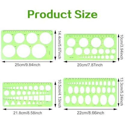 Circle Template for Drawing, Ymapinc 4Pcs Plastic Oval/Triangle Stencil | Transparent Geometric Measuring Drafting Rulers for School Office Supplies