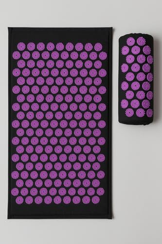 Acupressure Yoga Mat & Pillow Set– Back, Neck & Sciatic Nerve Pain Relief, Muscle Relaxation, Stress Relief – Acupuncture Mat – Ideal Gift for Women (Purple) - color: Purple