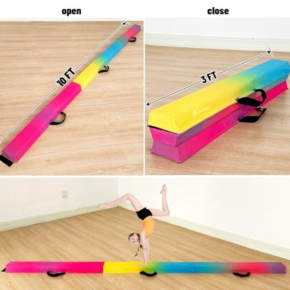 Marfula 6 FT / 8 FT / 9 FT Folding Gymnastics Beam Foam Balance Floor Beam - color: Gradual Rainbow, size: 10 Ft