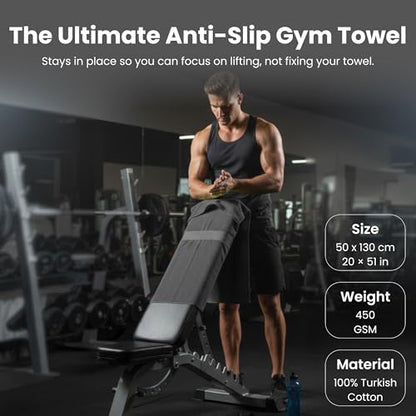 Dalisa Bench Hood Gym Towel, 100% Turkish Cotton, Non-Slip, Grey - color: Gray