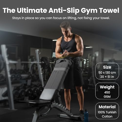 Dalisa Bench Hood Gym Towel, 100% Turkish Cotton, Non-Slip, Grey - color: Gray
