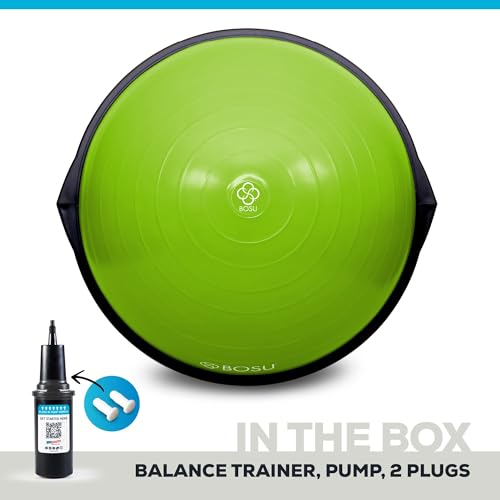 Bosu Balance Ball Exercise Trainer, Home Gym Equipment w/Guided Workouts & Pump, 26" Inflatable Fitness Platform for Strength Training, Standing, Balancing, and Core Workout - color: Lime Green/Black