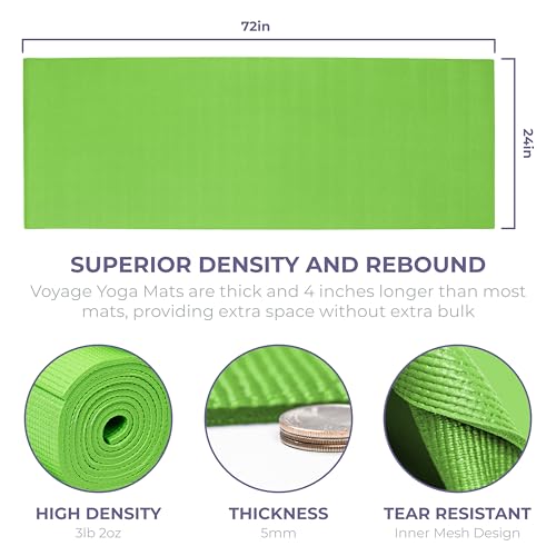 Voyage 5mm Studio Yoga Mats, 10 Pack, 72x24in | Extra Long, Anti-Tear Exercise Mats for Workout, Stretching, Fitness - Non Slip Gym Mats for Home, Schools and Studios - color: Green