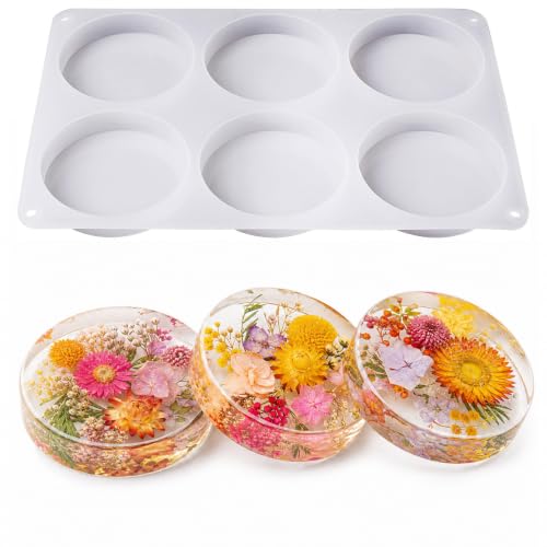 Extra Deep Coaster Resin Molds for 6 Cavity Round Thick Epoxy DIY Art Craft | 4 Inches Extra Thick Round Coaster Silicone Mold for Resin Epoxy, Flower Preservation, Easy Release, Beginner Friendly