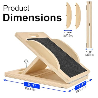 3-in-1 Portable Wooden Slant Board for Calf Stretching - Calf Stretcher & Incline Board Convertible to Balance Board + Resistance Band - 5 Angles, Anti-Slip Squat Wedge for Squats, Plantar Fasciitis, Achilles & Physical Therapy
