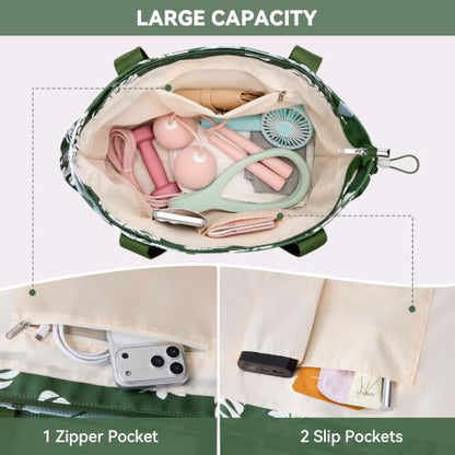 WLLWOO Thick Yoga Mat Bag Women Gym Tote Breathable Mesh Holder Wet Pocket - color: Dark Green Leaf