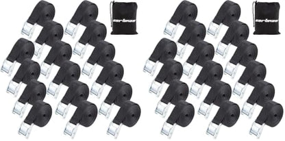 Cartman 1 in x 12 ft Lashing Straps, 32 Pack, 600 lb Break Strength, Black - color: Black, size: 16 PK (Pack of 2)
