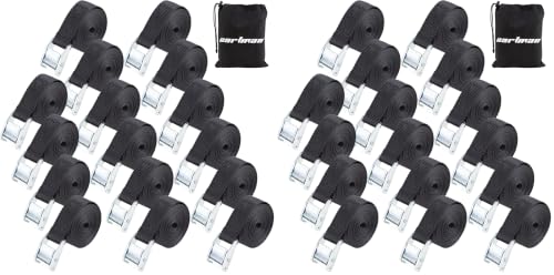 Cartman 1 in x 12 ft Lashing Straps, 32 Pack, 600 lb Break Strength, Black - color: Black, size: 16 PK (Pack of 2)
